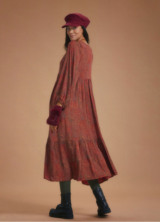 Puff Sleeve Bohemian Long Tiered Dress